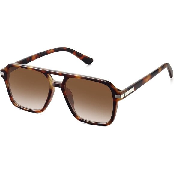 🆕Women Brown Retro Trendy Classic Square Vintage Shade Double Bridge Sunglasses - Picture 1 of 7